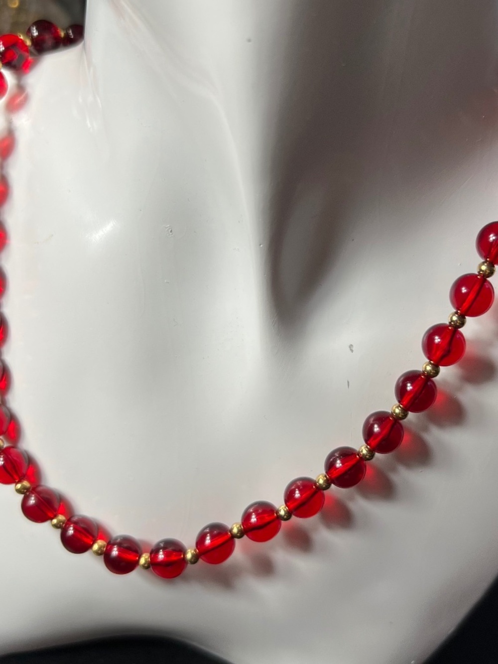 Monet Vintage 70's Retro Collectible Translucent Clear Red Lucite Necklace